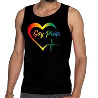Bellatio Gay pride kloppend hart/hartslag tanktop - Zwart