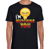Bellatio Funny emoticon t-shirt I am watching you Zwart