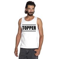 Bellatio WitteTopper mouwloos shirt/ tanktop in zwarte letters heren - Toppers dresscode kleding