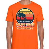 Bellatio Malibu zomer t-shirt / shirt What happens in Malibu stays in Malibu voor heren - Oranje