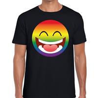 Bellatio emoticon/emoticon lachend in regenboog kleuren - gaypride t-shirt Zwart