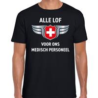 Bellatio Alle lof voor ons medisch personeel zilveren schild t-shirt Zwart