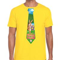 Bellatio Geel Paas t-shirt met paashaas stropdas - Pasen shirt voor heren - Pasen kleding