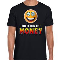Bellatio Funny emoticon t-shirt I do it for the money Zwart