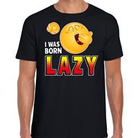 Bellatio Funny emoticon t-shirt yes I was born lazy Zwart