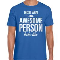 Bellatio Awesome Person tekst t-shirt blauw heren - heren fun tekst shirt Blauw