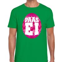 Bellatio Groen Paas t-shirt met roze paasei - Pasen shirt voor heren - Pasen kleding