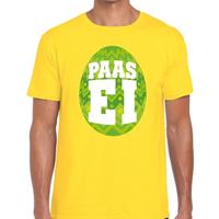 Bellatio Geel Paas t-shirt met groen paasei - Pasen shirt voor heren - Pasen kleding