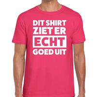 Bellatio Dit shirt ziet er echt goed uit tekst t-shirt roze heren - heren fun shirt