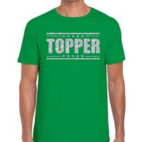 Bellatio Groen Topper shirt in zilveren glitter letters heren - Toppers dresscode kleding