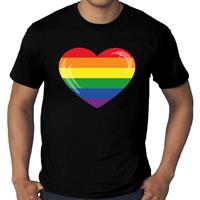 Bellatio Gay pride grote maten regenboog hart t-shirt - Zwart