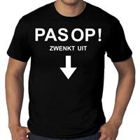 Bellatio Grote maten PAS OP zwenkt uit fun/tekst t-shirt Zwart