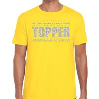 Bellatio Geel Topper shirt in zilveren glitter letters heren - Toppers dresscode kleding