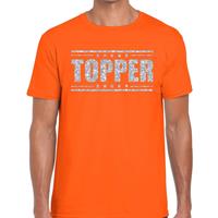 Bellatio Oranje Topper shirt in zilveren glitter letters heren - Toppers dresscode kleding