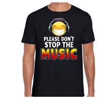 Bellatio Funny emoticon t-shirt Please dont stop the music Zwart