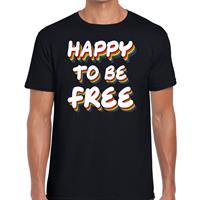 Bellatio Happy to be free - gaypride t-shirt Zwart