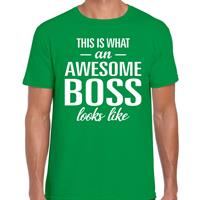 Bellatio Awesome Boss tekst t-shirt groen heren - heren fun tekst shirt Groen