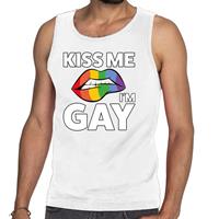 Bellatio Kiss me i am gay tanktop / mouwloos shirt Wit