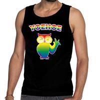 Bellatio Gaypride Yoehoe knipogende uil tanktop/mouwloos shirt Zwart