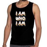 Bellatio I am who i am gaypride tanktop/mouwloos shirt - Zwart