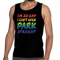 Bellatio I'm so gay i can't even park straight tanktop/mouwloos shirt - Zwart