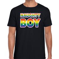 Bellatio Naughty boy gaypride t-shirt - Zwart