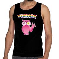 Bellatio Yoehoe roze knipogende uil gaypride tanktop/mouwloos shirt - Zwart