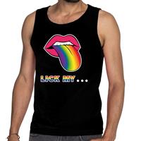 Bellatio Lick my... gay pride tanktop/mouwloos shirt - Zwart