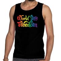 Bellatio Gaypride world gay freedom tanktop/mouwloos shirt - Zwart