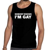 Bellatio Nobody knows i am gay gaypride tanktop/mouwloos shirt - Zwart