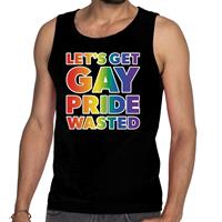 Bellatio Lets get gay pride wasted tanktop/mouwloos shirt - Zwart