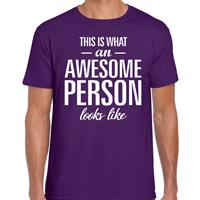 Bellatio Awesome Person tekst t-shirt paars heren - heren fun tekst shirt Paars
