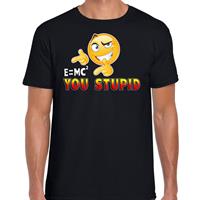 Bellatio Funny emoticon t-shirt E is MC You stupid Zwart