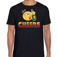 Bellatio Funny emoticon t-shirt Cheers Zwart