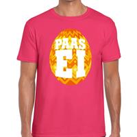 Bellatio Roze Paas t-shirt met oranje paasei - Pasen shirt voor heren - Pasen kleding