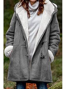 BERRYLOOK Fashion Solid Color Casual Hooded Jacket Plus Fleece Mid-length Coat