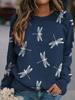 BERRYLOOK Round Neck Dragonfly Print Casual Loose Sweatshirt