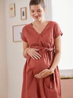 VERTBAUDET Lange wikkeljurk van linnen en katoen, zwangerschap en borstvoeding rood