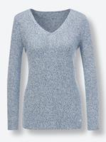 Pullover van linnen en katoen in jeansblauw/mint gemÃªleerd van Creation L Premium