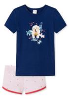 Schiesser Korte pyjama biologisch katoen honden hartjes donkerblauw - Girls World 