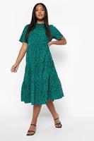 Boohoo Plus Smudge Print Tiered Midi Dress, Green