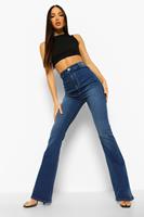 Boohoo Tall Basics High Waist Skinny Flared Jeans, Mid Blue
