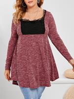 Rosegal Plus Size Heathered Lace Insert Knitwear