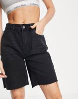 Vero Moda Brenda lange denim short met hoge taille voor dames, zwart