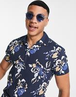 Selected Homme Overhemd met reverskraag en bloemenprint in marineblauw