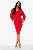 Boohoo Tall Recycled Off The Shoulder Midi Dress, Red