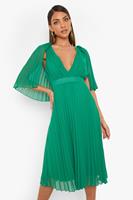 Boohoo Pleated Cape Detail Bridesmaid Midi Dress, Green