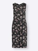 Jersey jurk in zwart/rozenkwarts bedrukt van heine