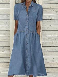 BERRYLOOK Casual Loose Denim Summer Short Sleeve Midi Dress