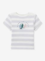 CYRILLUS Babyshirt met boothals - Biokatoen wit gestreept/lichtblauw